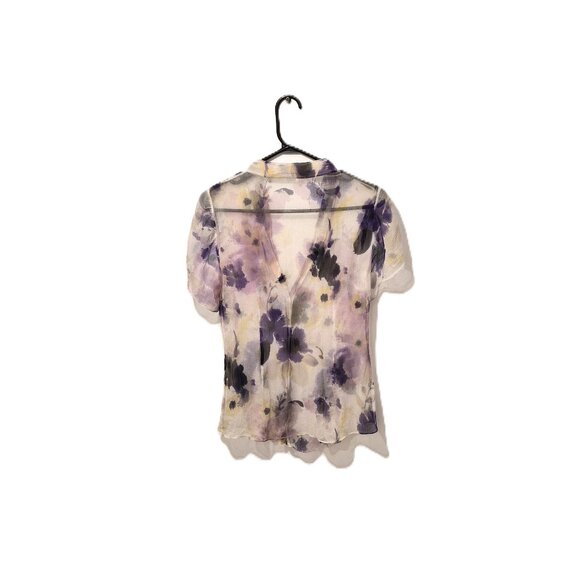 VTG Elie Tahari Silk Blouse Sheer Iris Floral Volant Front M Ethereal Y2K Romant - Picture 4 of 7